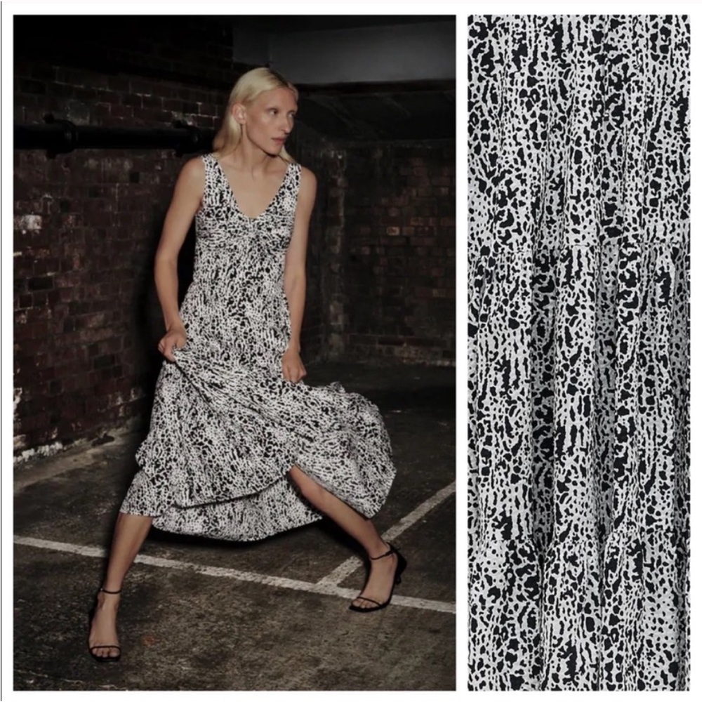 Zara Black and White Scoop Neck Sleeveless Midi Dress